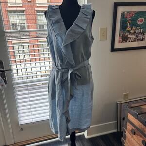 Talbots Light Blue Linen Sleeveless Wrap Style Dress Size 14 Vintage